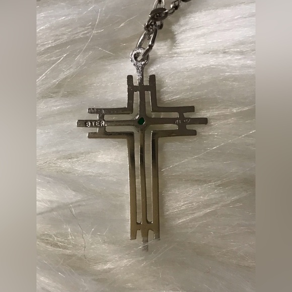VINTAGE necklace•solid silver 925 chain•cross sterling silver; stone Gerald - Picture 3 of 7